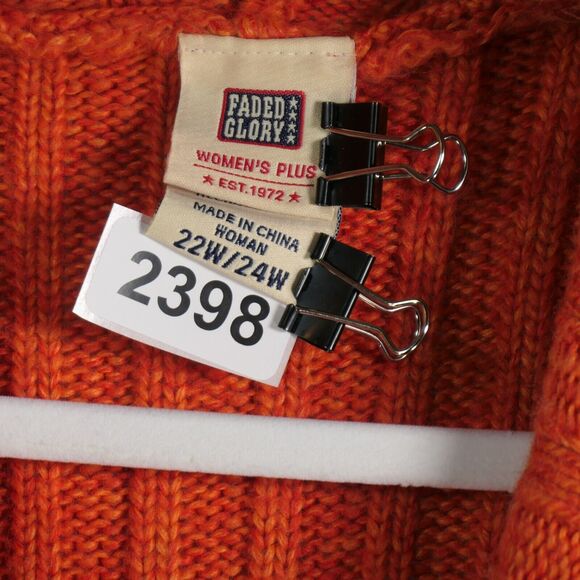 Faded Glory Fuzzy Knit Hoodie Sweater Women 22W/24W Orange Soft V Neck Cozy - Picture 9 of 9